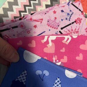 Fat quarter fabric set of 4 “princess/unicorn/ice-cream” NEW